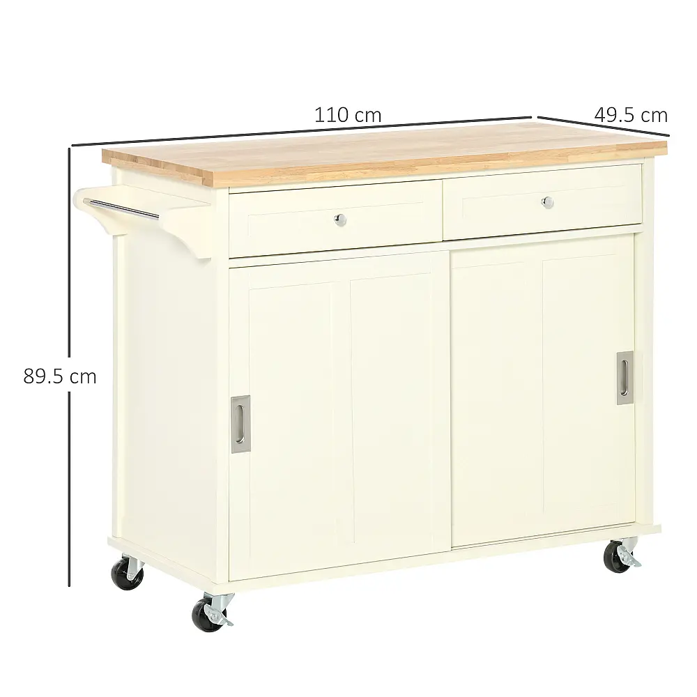 HOMCOM Kitchen Island για σκεύη και αξεσουάρ με συρτάρια, ντουλάπι και κρεμάστρα για πετσέτες, 110x49,5x89,5 cm, Λευκό 801-171 HOMCOM Kitchen Island για σκεύη και αξεσουάρ με συρτάρια, ντουλάπι και κρεμάστρα για πετσέτες, 110x49,5x89,5 cm, Λευκό 801-171