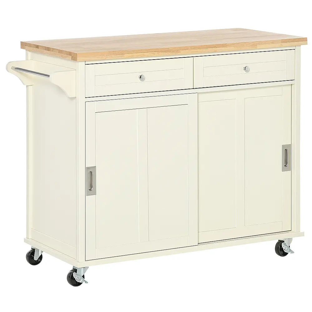 HOMCOM Kitchen Island για σκεύη και αξεσουάρ με συρτάρια, ντουλάπι και κρεμάστρα για πετσέτες, 110x49,5x89,5 cm, Λευκό 801-171 HOMCOM Kitchen Island για σκεύη και αξεσουάρ με συρτάρια, ντουλάπι και κρεμάστρα για πετσέτες, 110x49,5x89,5 cm, Λευκό 801-171