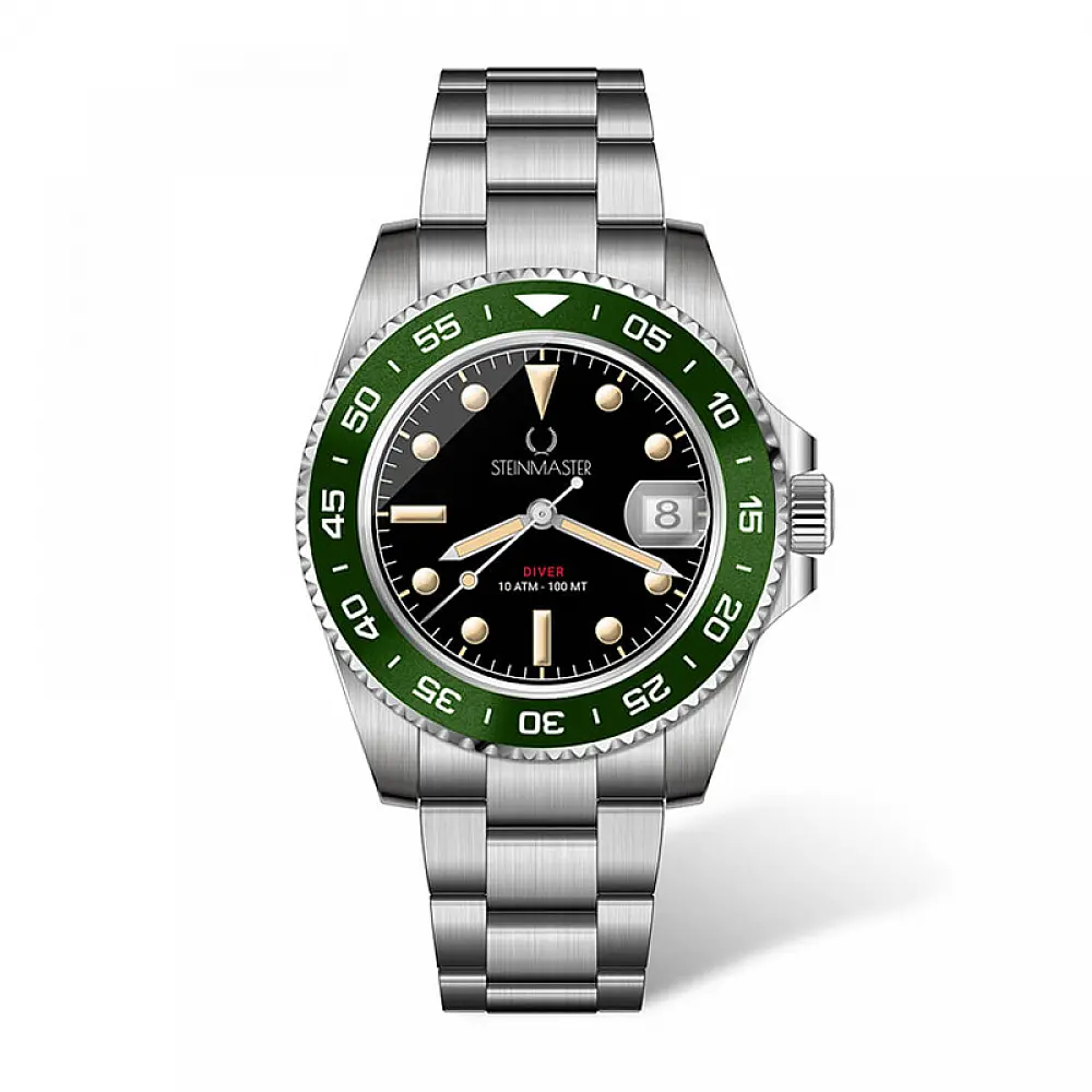 Ρολόι με Μεταλλικό Μπρασελέ Unisex Diver Cave Steinmaster Πράσινο 030026