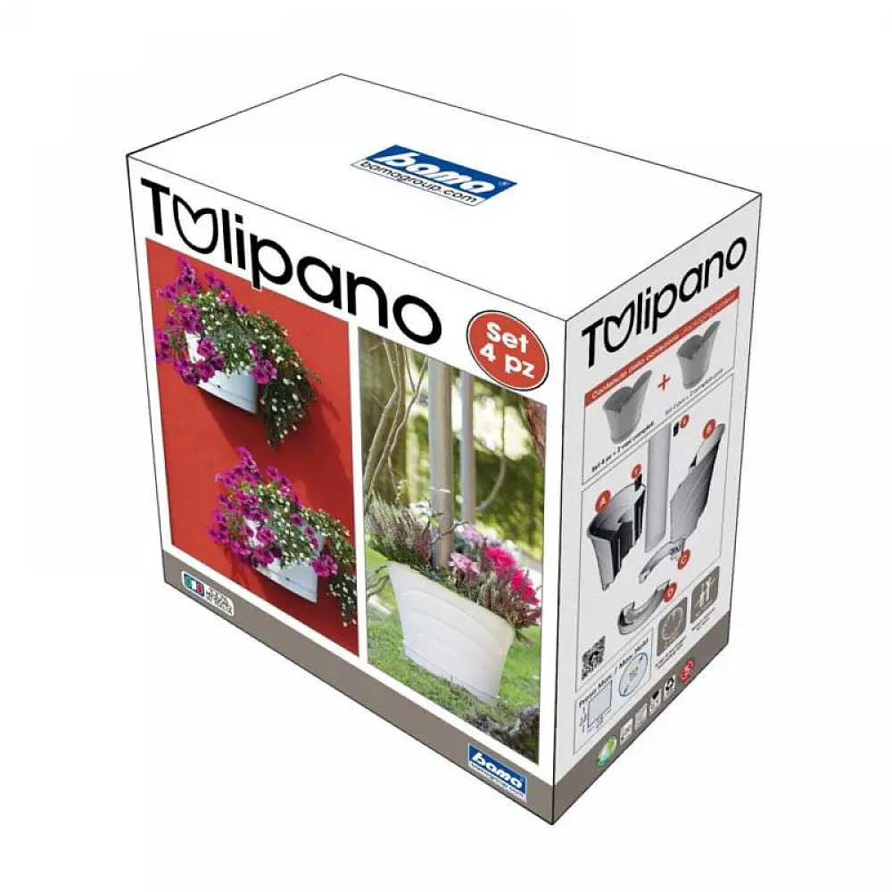 Σετ Πλαστικές Ημικυκλικές Κρεμαστές Γλάστρες 5 Lt 34.5 x 19 x 30 cm 4 τμχ Λευκό Tulipano Bama 30516