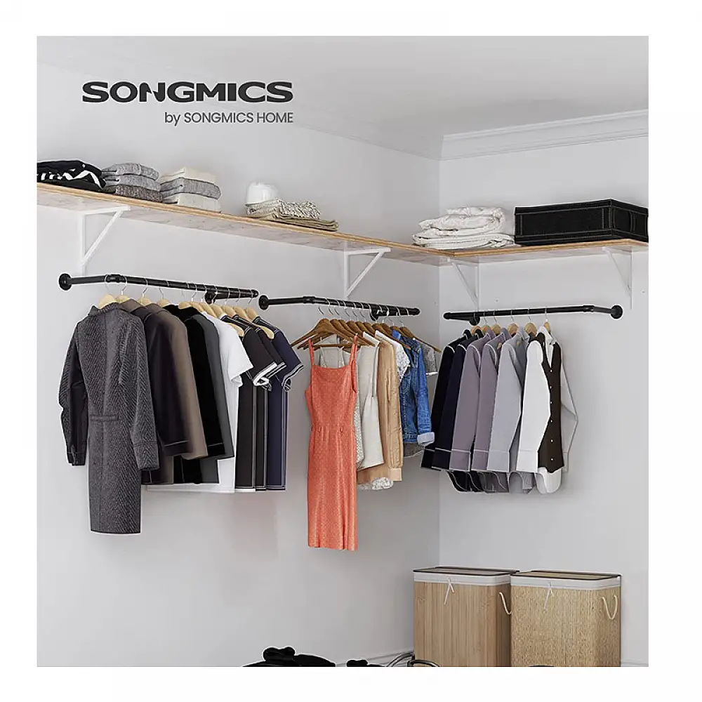 Επιτοίχια Μεταλλική Ράγα Ρούχων 92 x 30 x 7.5 cm Songmics HSR67BK