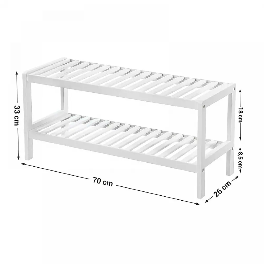 Ξύλινο Stand Αποθήκευσης Παπουτσιών με 2 Ράφια 70 x 26 x 33 cm Χρώματος Λευκό Songmics LBS02WT
