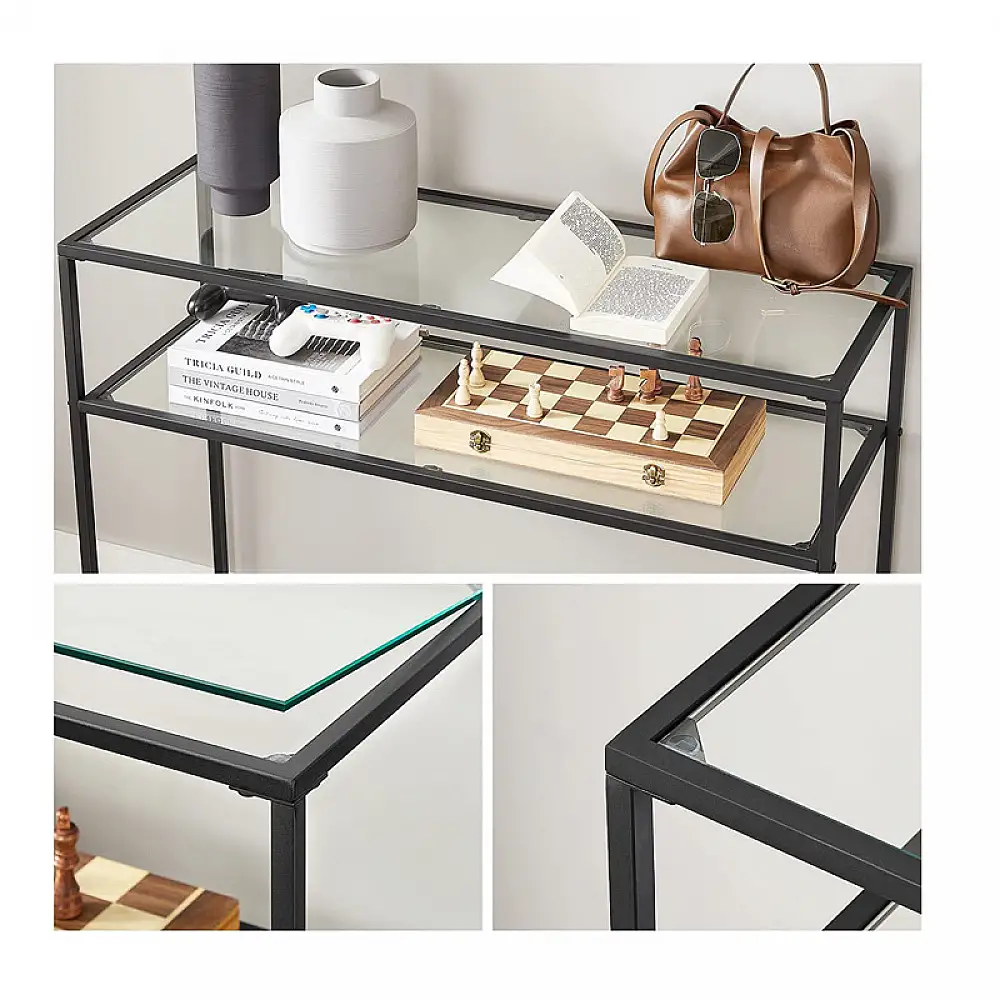Μεταλλική Κονσόλα με 2 Γυάλινα Ράφια 100 x 35 x 80 cm VASAGLE LGT025B01