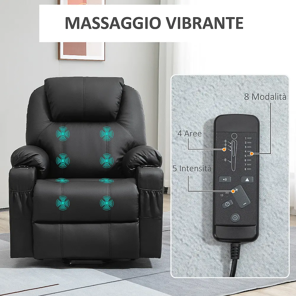 HOMCOM Lift Chair Max 135° Recliner με 8 πόντους μασάζ και στήριγμα ποδιών, 88x92x106 cm, Μαύρο 713-096BK HOMCOM Lift Chair Max 135° Recliner με 8 πόντους μασάζ και στήριγμα ποδιών, 88x92x106 cm, Μαύρο 713-096BK