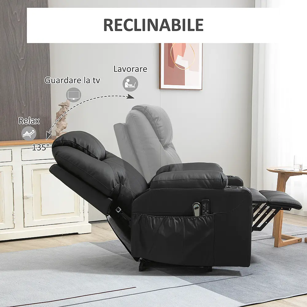 HOMCOM Lift Chair Max 135° Recliner με 8 πόντους μασάζ και στήριγμα ποδιών, 88x92x106 cm, Μαύρο 713-096BK HOMCOM Lift Chair Max 135° Recliner με 8 πόντους μασάζ και στήριγμα ποδιών, 88x92x106 cm, Μαύρο 713-096BK