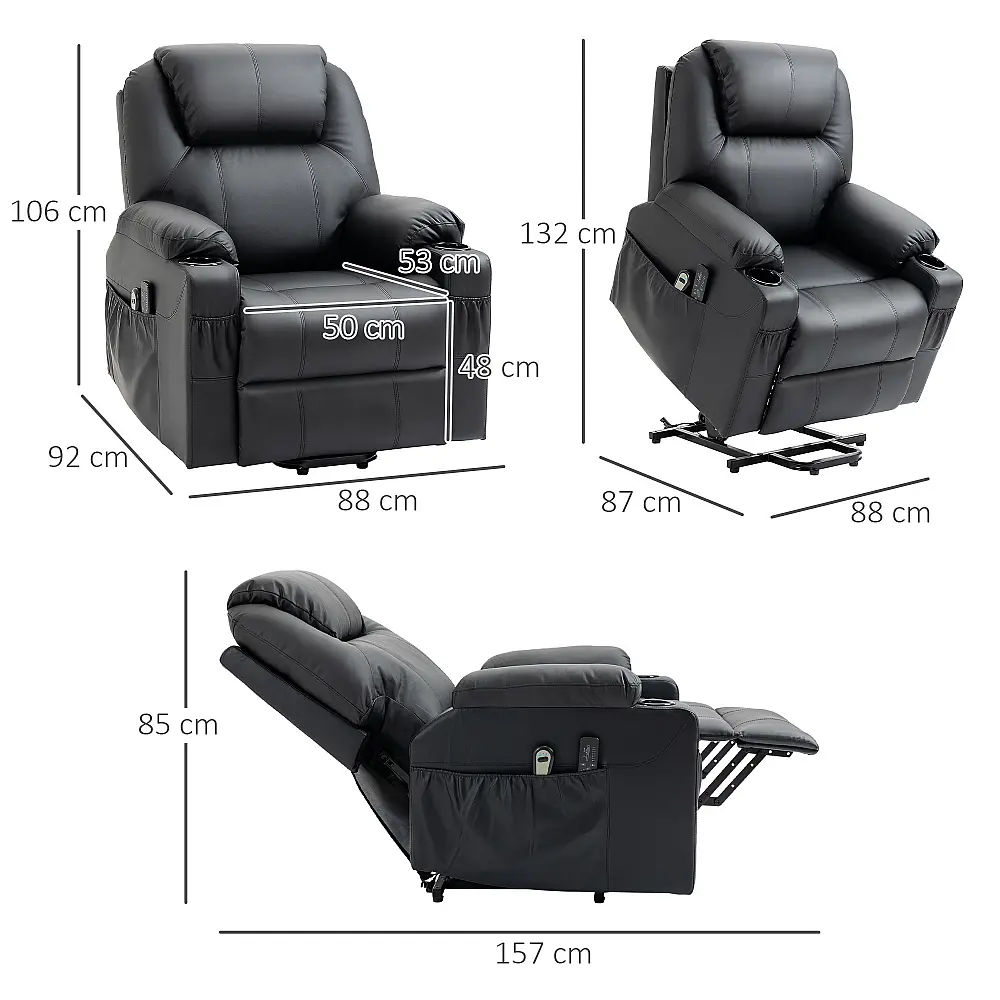 HOMCOM Lift Chair Max 135° Recliner με 8 πόντους μασάζ και στήριγμα ποδιών, 88x92x106 cm, Μαύρο 713-096BK HOMCOM Lift Chair Max 135° Recliner με 8 πόντους μασάζ και στήριγμα ποδιών, 88x92x106 cm, Μαύρο 713-096BK