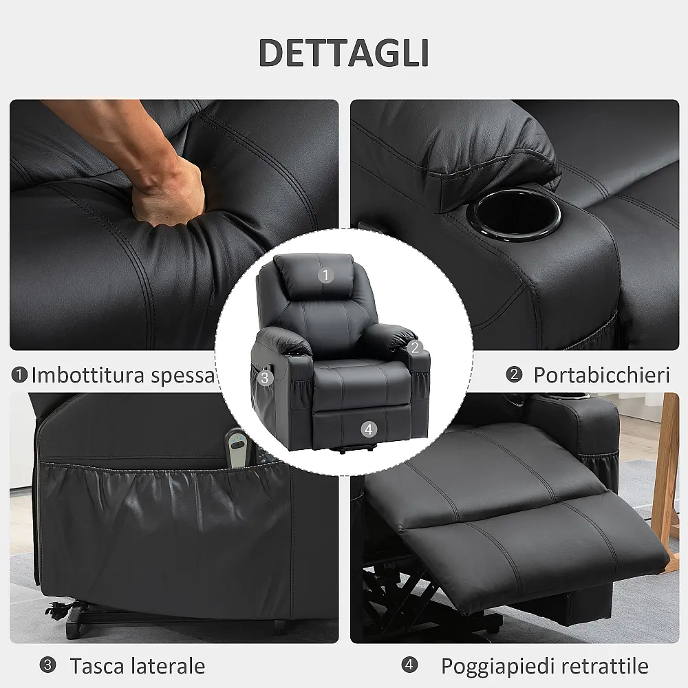 HOMCOM Lift Chair Max 135° Recliner με 8 πόντους μασάζ και στήριγμα ποδιών, 88x92x106 cm, Μαύρο 713-096BK HOMCOM Lift Chair Max 135° Recliner με 8 πόντους μασάζ και στήριγμα ποδιών, 88x92x106 cm, Μαύρο 713-096BK