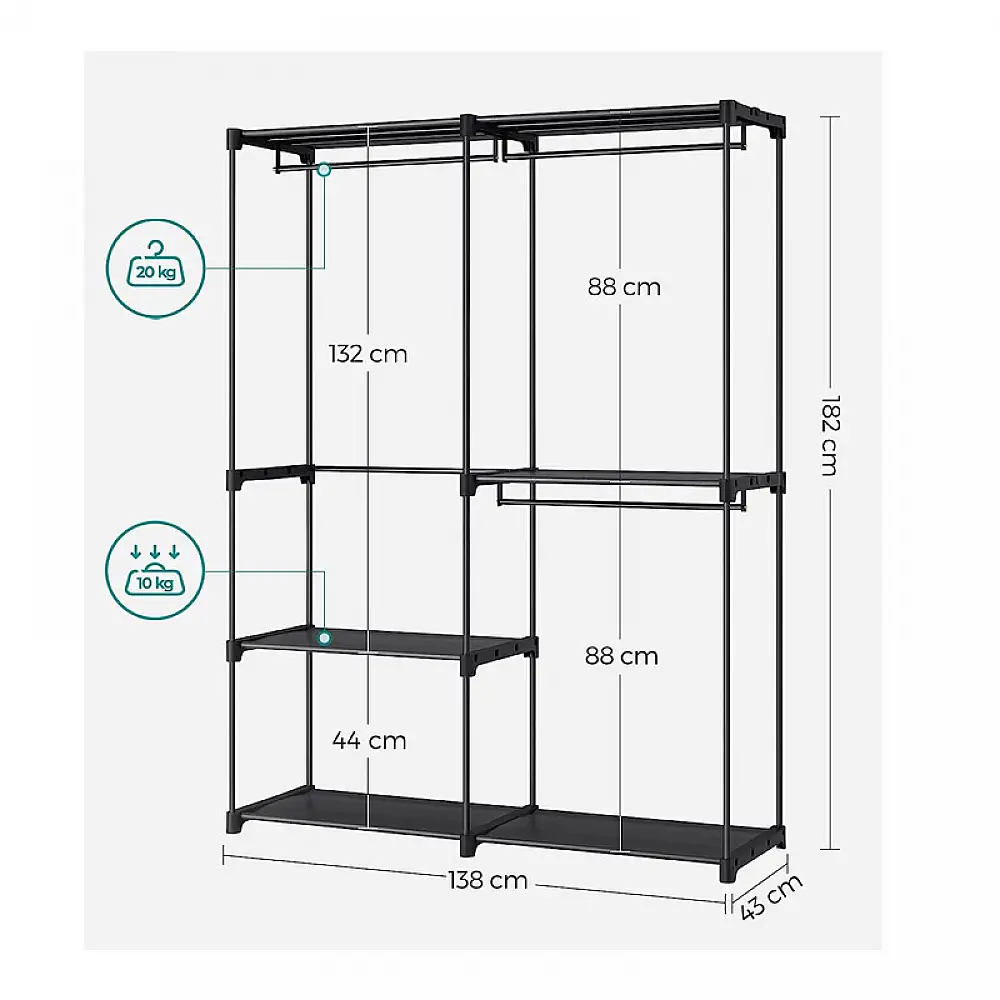 Μεταλλική Ανοιχτή Ντουλάπα με 3 Ράφια και 3 Ράγες 138 x 43 x 182 cm Songmics RYG025B02