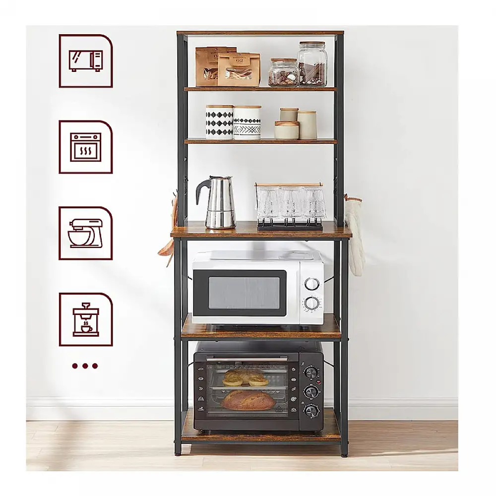 Μεταλλική Ραφιέρα Κουζίνας με 6 Ξύλινα Ράφια 40 x 60 x 167 cm VASAGLE KKS024B01