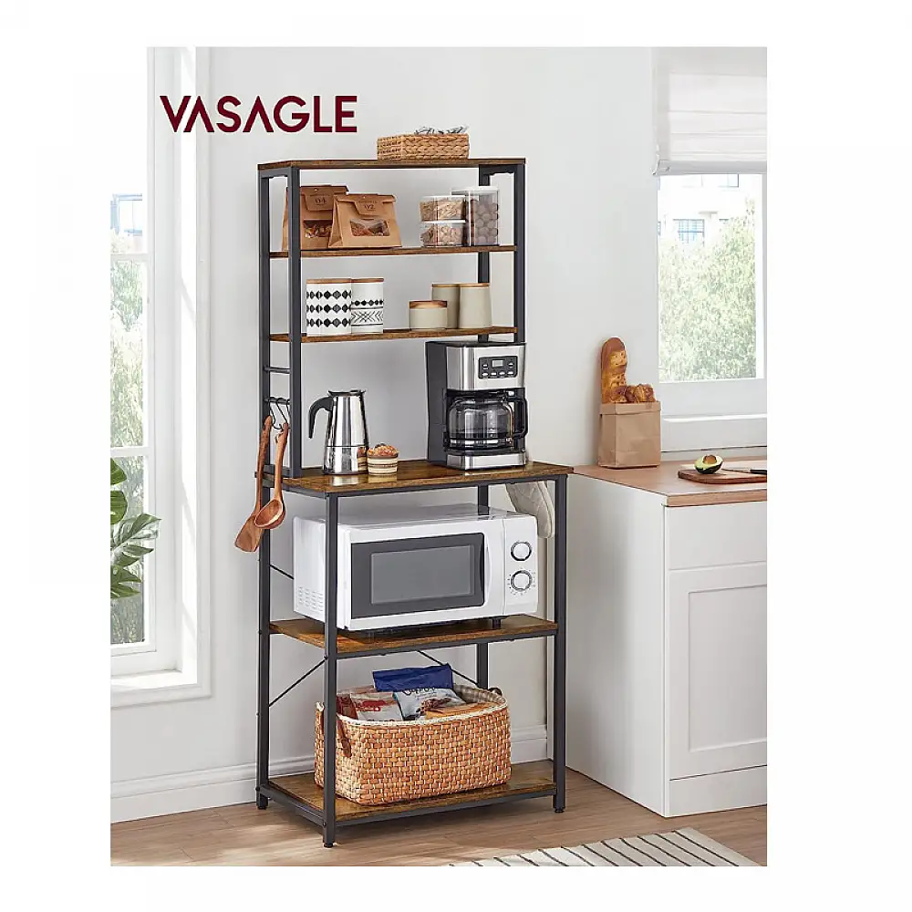 Μεταλλική Ραφιέρα Κουζίνας με 6 Ξύλινα Ράφια 40 x 60 x 167 cm VASAGLE KKS024B01
