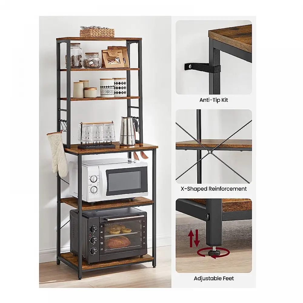 Μεταλλική Ραφιέρα Κουζίνας με 6 Ξύλινα Ράφια 40 x 60 x 167 cm VASAGLE KKS024B01