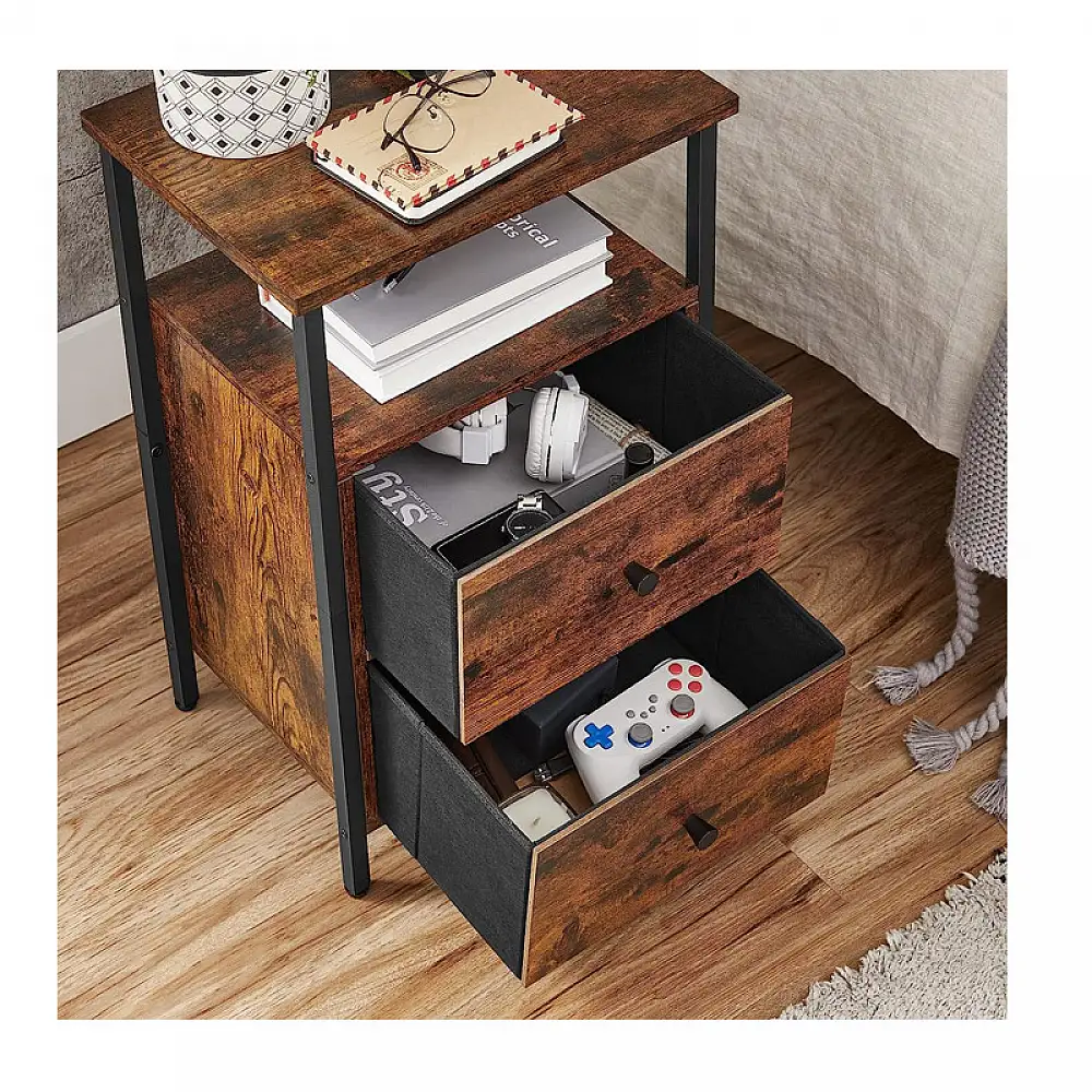 Μεταλλικό - Ξύλινο Κομοδίνο με 2 Συρτάρια και 1 Ράφι 38 x 28 x 60 cm VASAGLE LET521B01