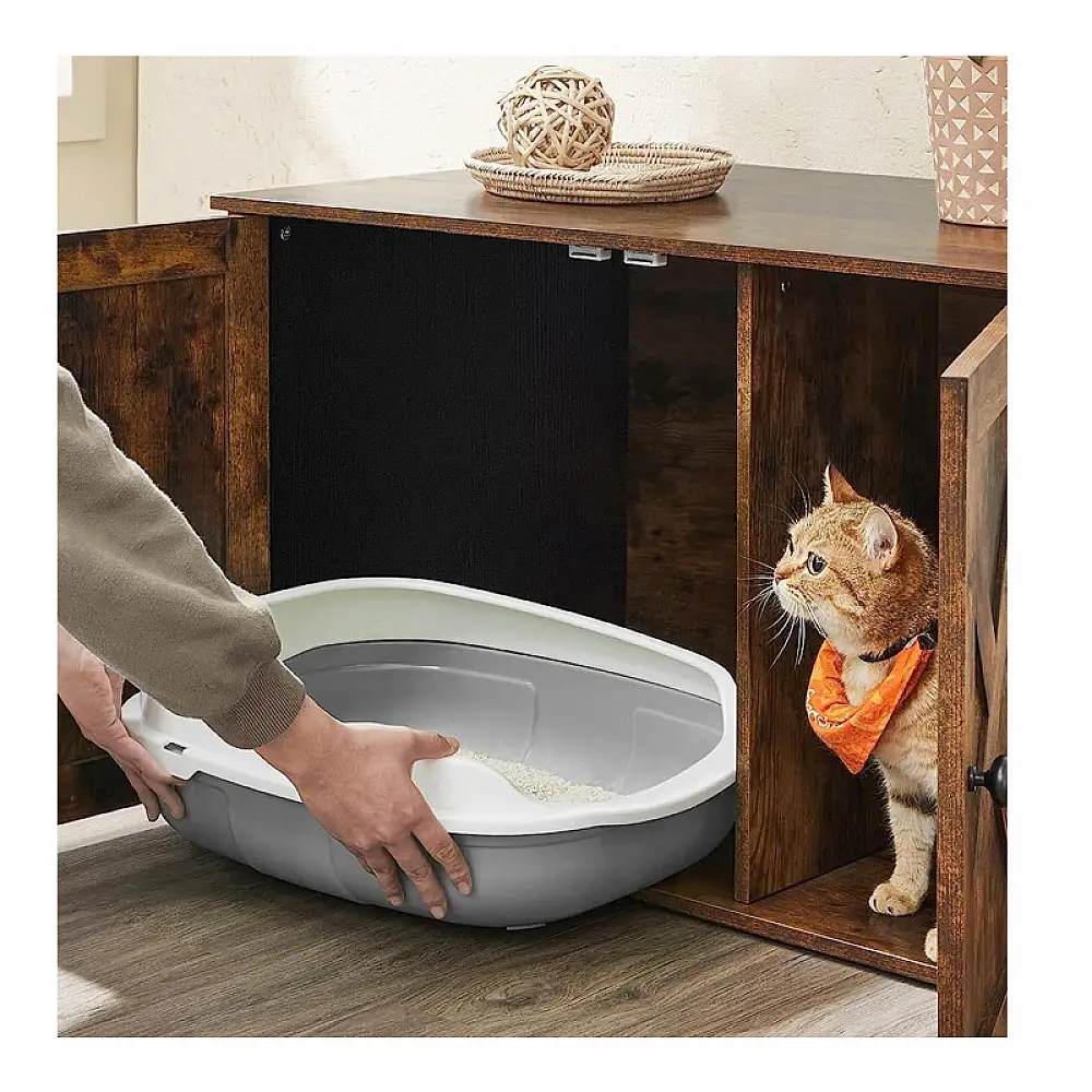 Ξύλινο Έπιπλο για Τουαλέτα Γάτας 80 x 53 x 49.2 cm Χρώματος Σκούρο Καφέ/Μαύρο PCL002X02 Feandrea