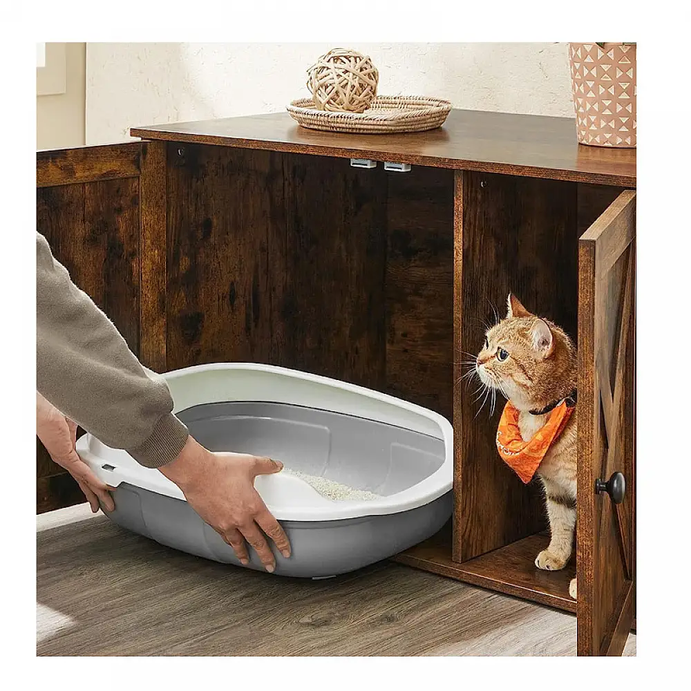 Ξύλινο Έπιπλο για Τουαλέτα Γάτας 80 x 53 x 49.2 cm Χρώματος Σκούρο Καφέ PCL002X01 Feandrea