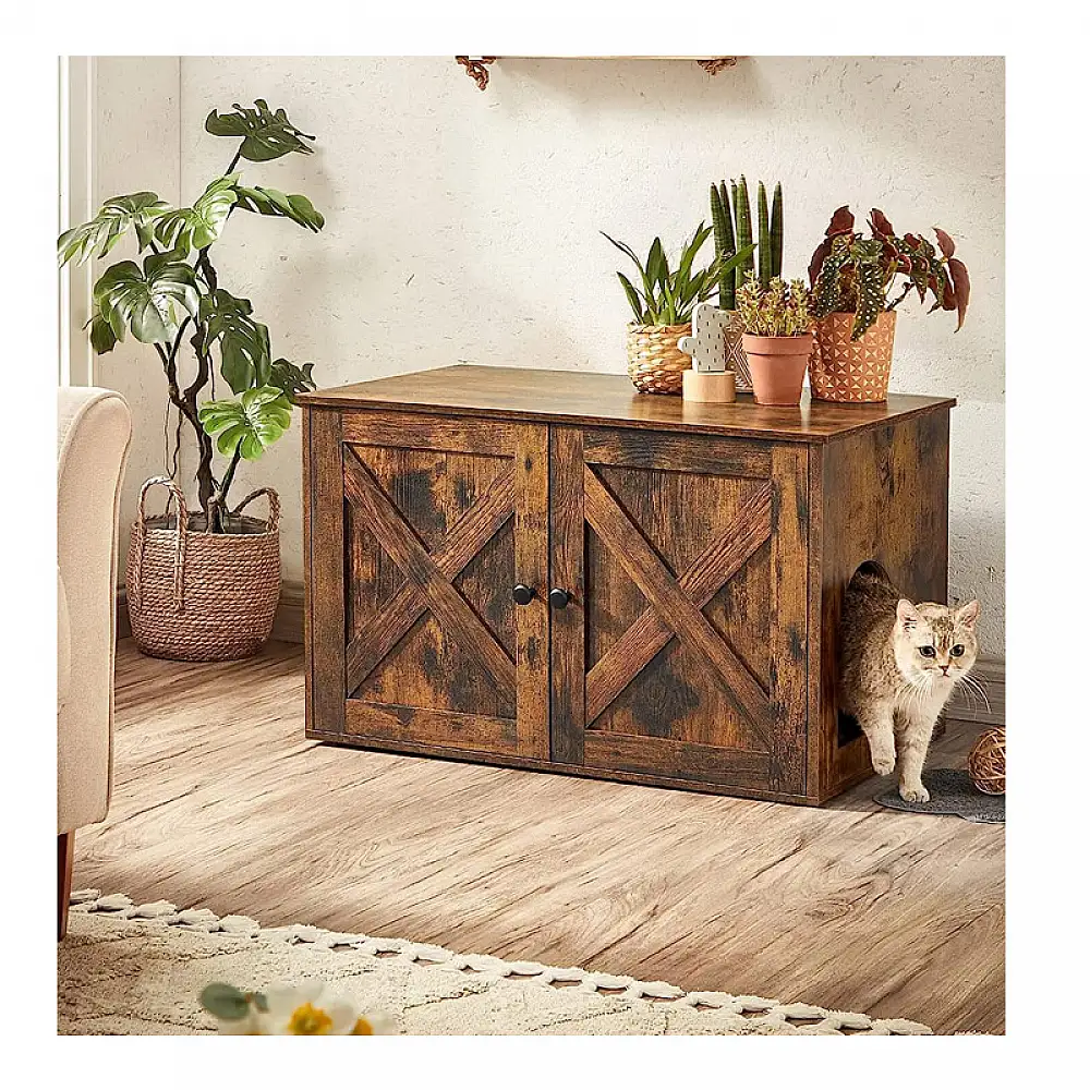 Ξύλινο Έπιπλο για Τουαλέτα Γάτας 80 x 53 x 49.2 cm Χρώματος Σκούρο Καφέ PCL002X01 Feandrea