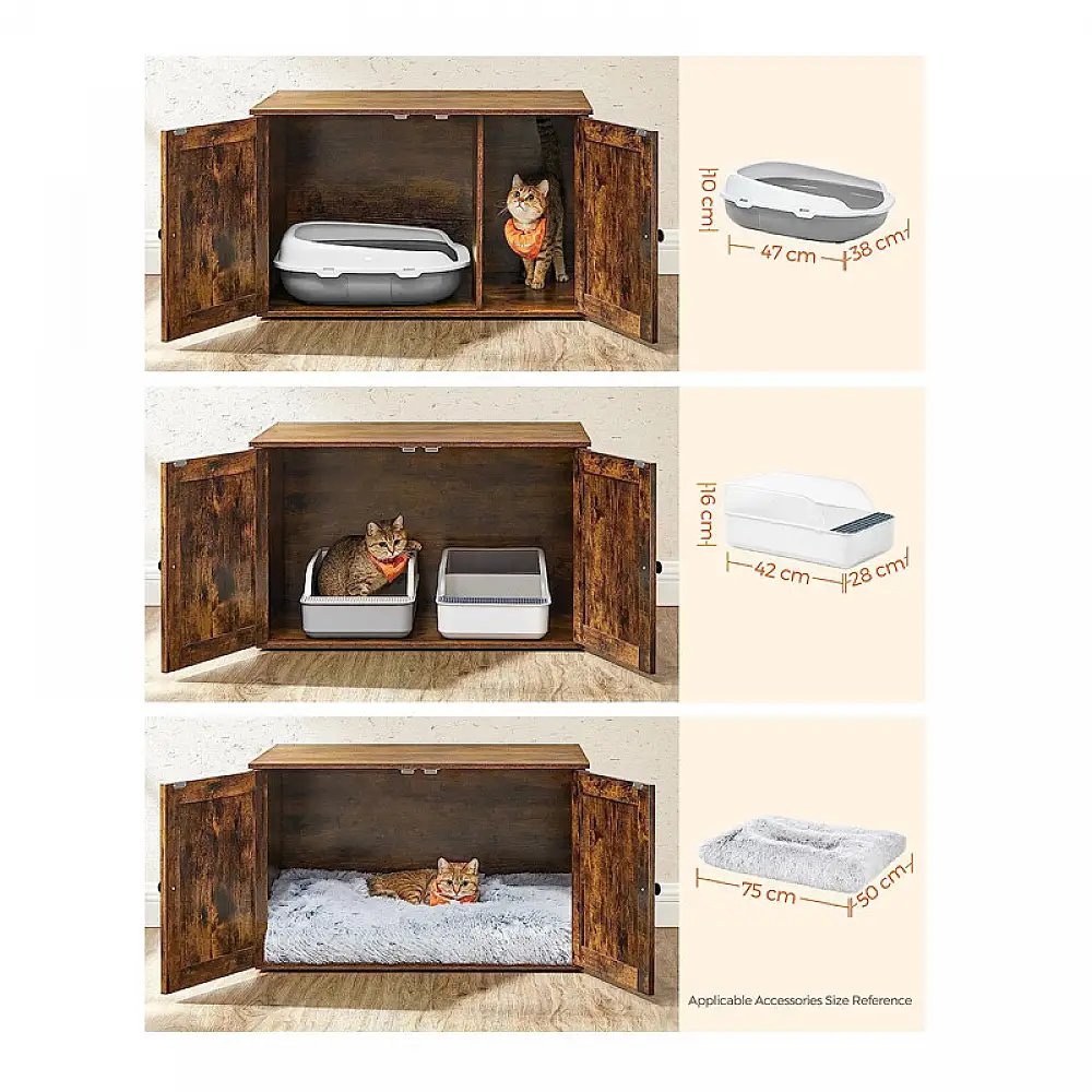 Ξύλινο Έπιπλο για Τουαλέτα Γάτας 80 x 53 x 49.2 cm Χρώματος Σκούρο Καφέ PCL002X01 Feandrea