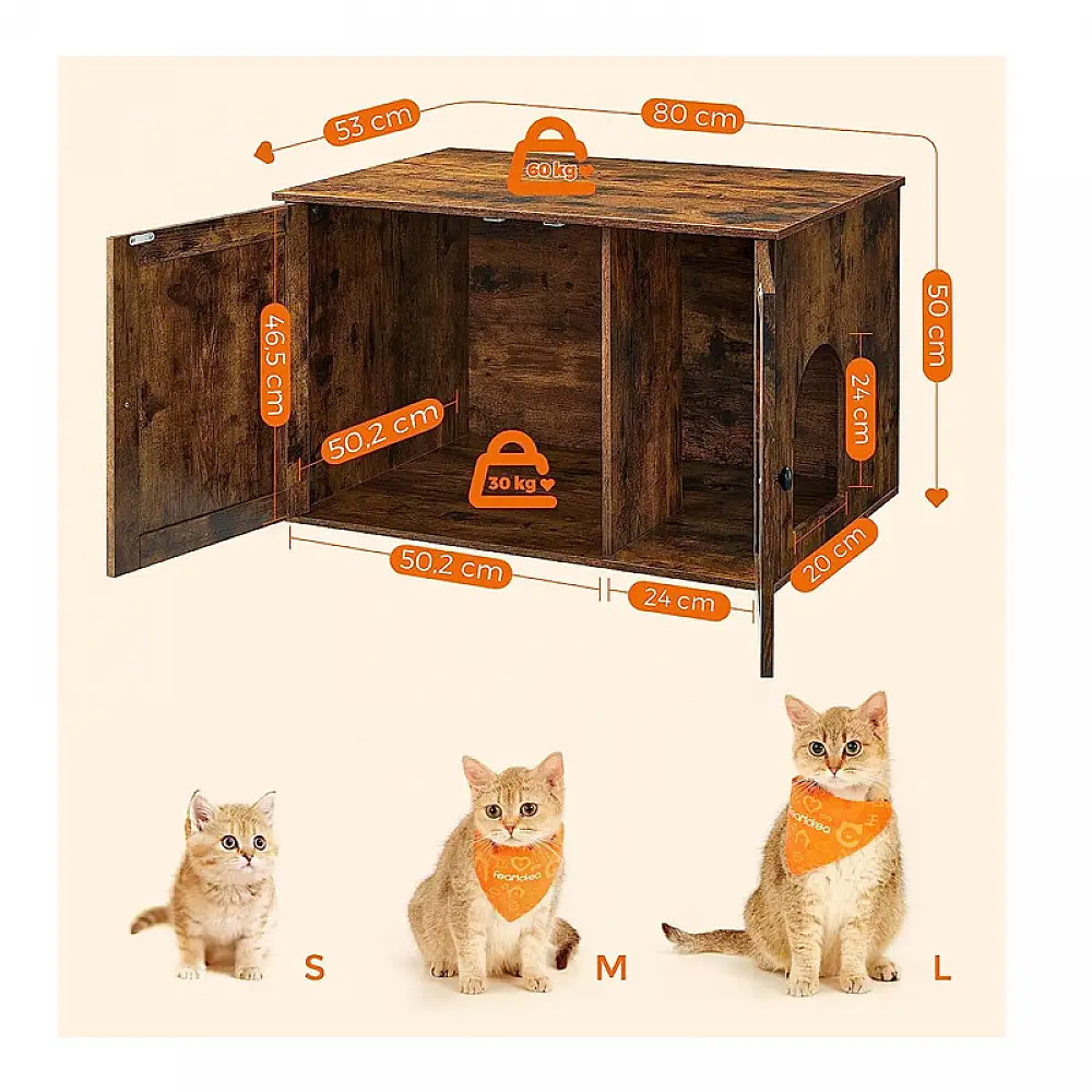 Ξύλινο Έπιπλο για Τουαλέτα Γάτας 80 x 53 x 49.2 cm Χρώματος Σκούρο Καφέ PCL002X01 Feandrea