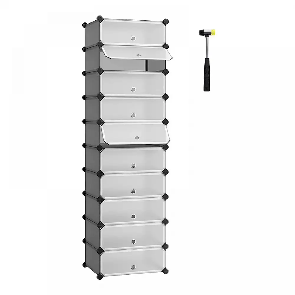 Πολυμορφική Πλαστική Παπουτσοθήκη με 10 Θήκες Χρώματος Γκρι Songmics LPC010G01