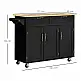 HOMCOM Ξύλινο καρότσι κουζίνας με 2 συρτάρια, ντουλάπι 3 πόρτες και 4 ρόδες, 121x46x91cm, Μαύρο 801-204BK