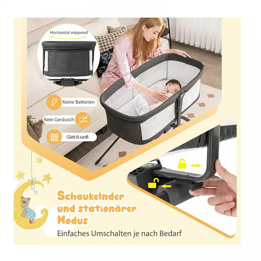 Πτυσσόμενο Λίκνο Μωρού με Στρώμα 90 x 48 x 75 cm Costway BC10120GR