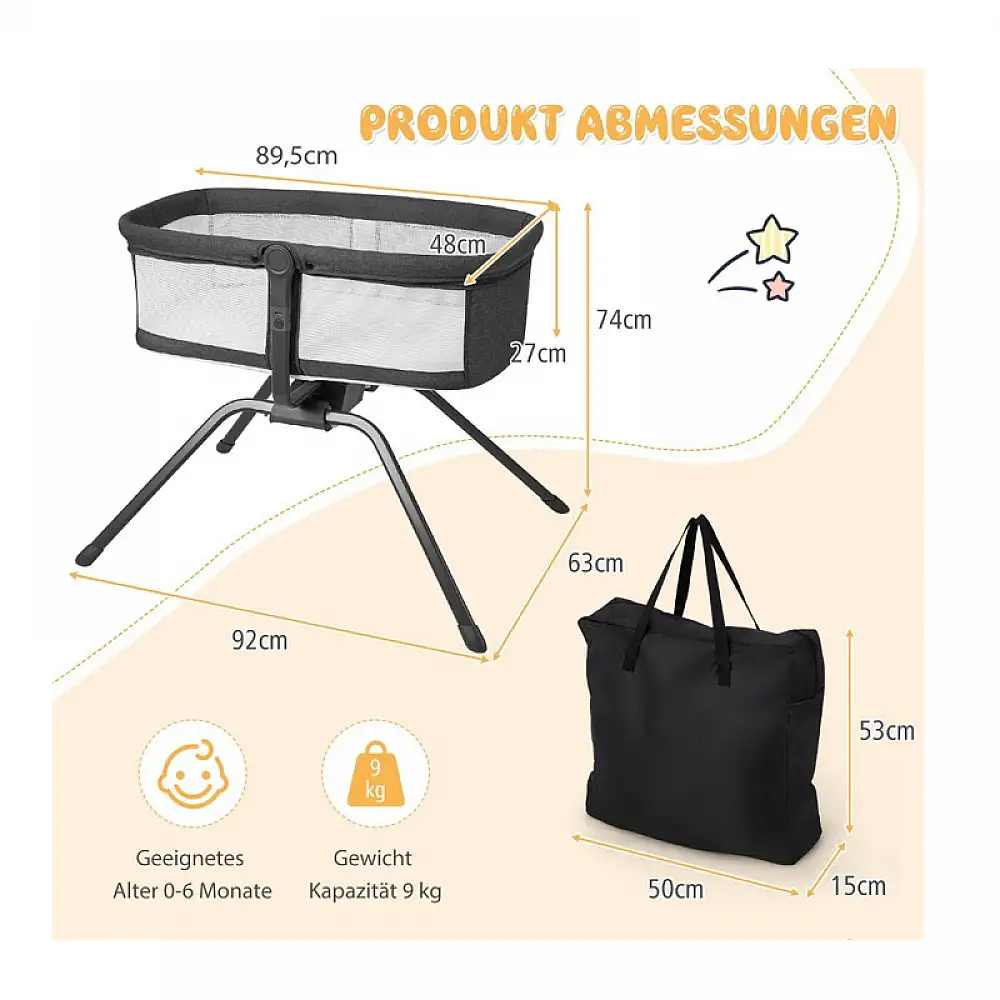 Πτυσσόμενο Λίκνο Μωρού με Στρώμα 90 x 48 x 75 cm Costway BC10120GR