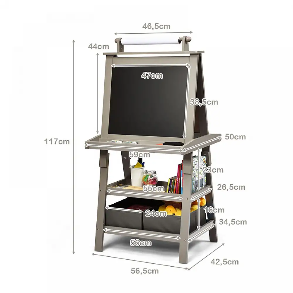 Ξύλινος Παιδικός Μαυροπίνακας / Πίνακας 3 σε 1 Διπλής Όψης Χρώματος Γκρι Costway TY327442HS