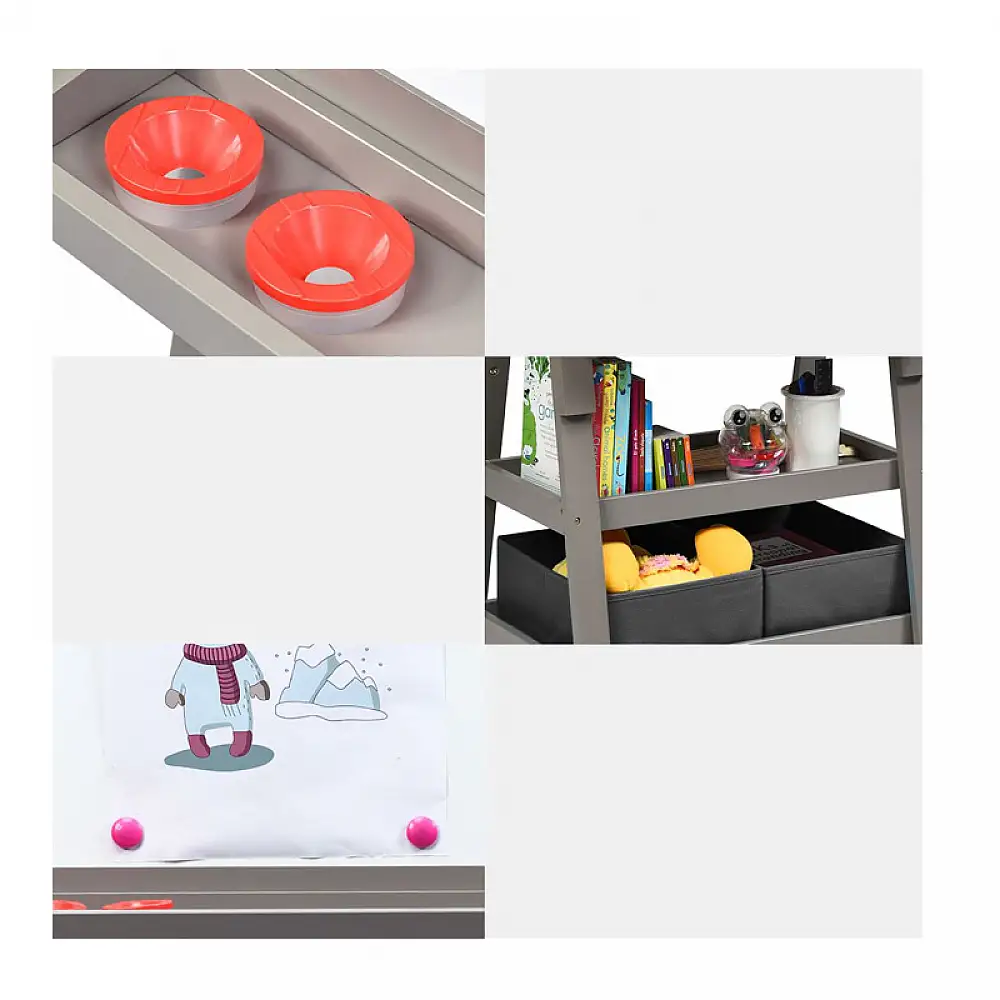 Ξύλινος Παιδικός Μαυροπίνακας / Πίνακας 3 σε 1 Διπλής Όψης Χρώματος Γκρι Costway TY327442HS