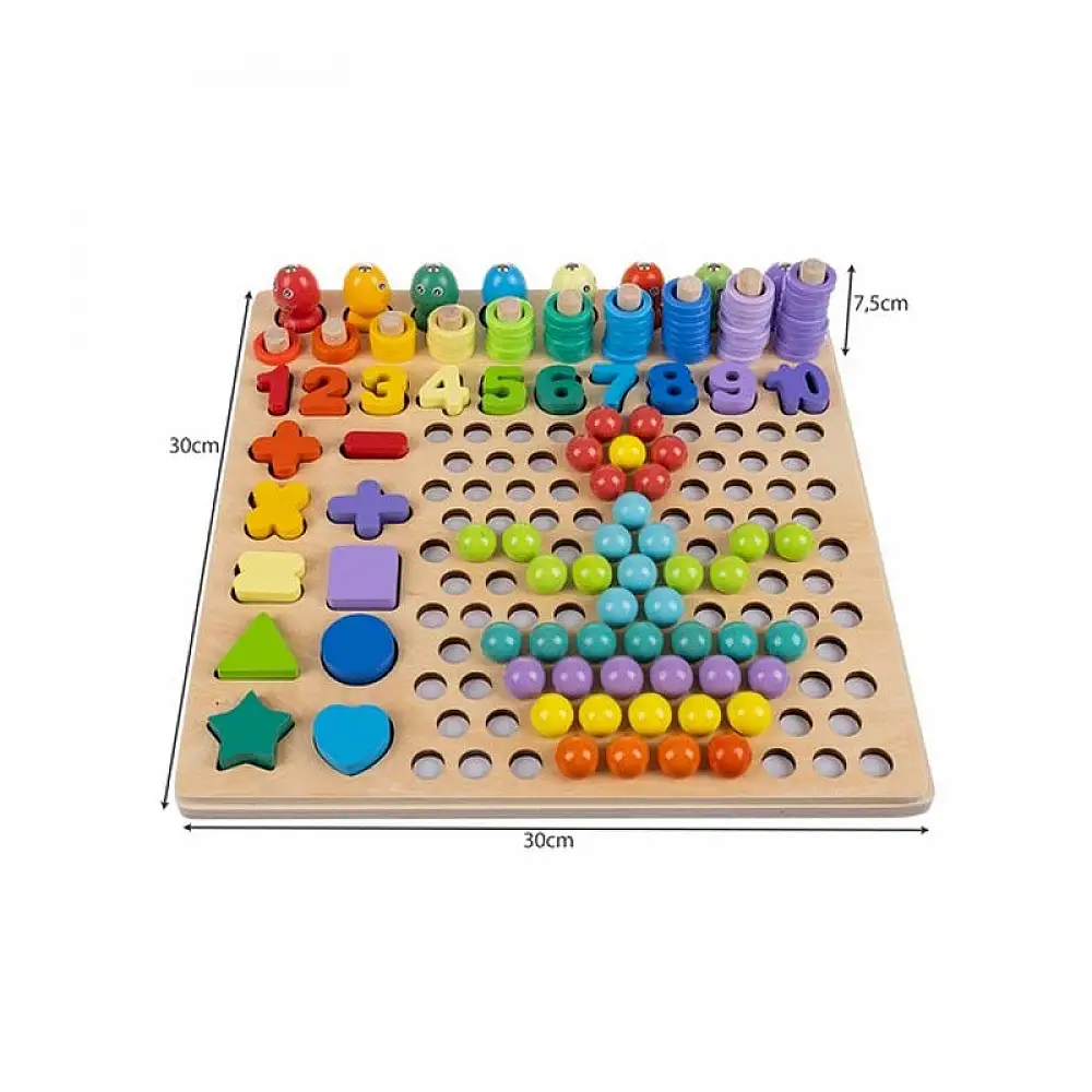Ξύλινο Εκπαιδευτικό Παιχνίδι με Χρωματιστές Σφαίρες Αριθμητικά Σύμβολα και Κρίκους 30 x 30 x 7.5 cm Kruzzel 17252