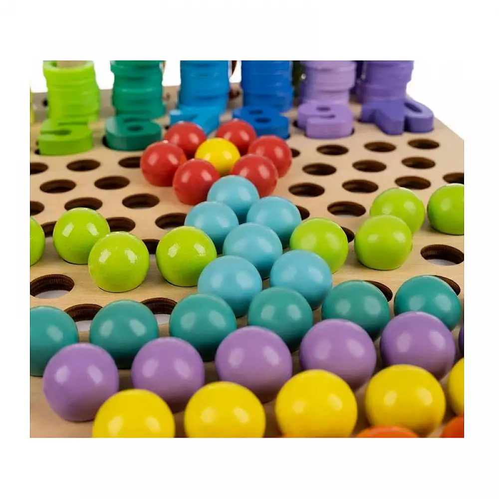 Ξύλινο Εκπαιδευτικό Παιχνίδι με Χρωματιστές Σφαίρες Αριθμητικά Σύμβολα και Κρίκους 30 x 30 x 7.5 cm Kruzzel 17252