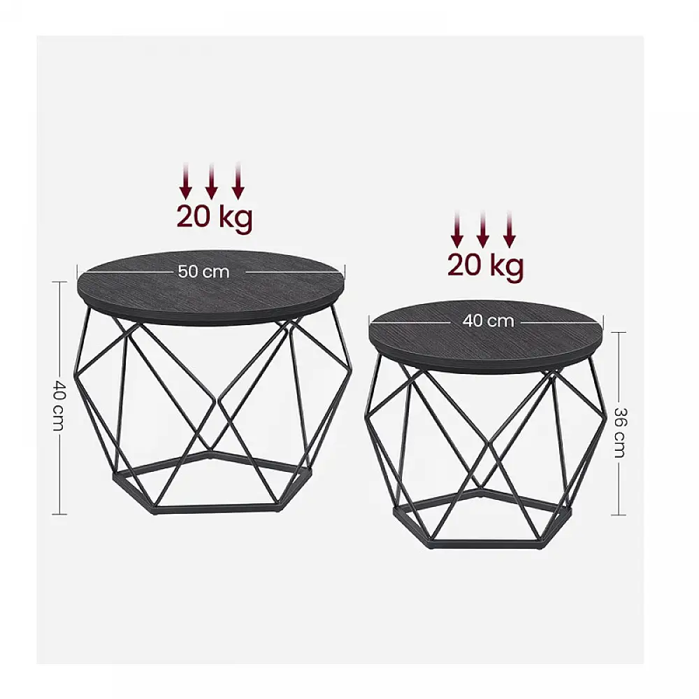 Σετ Μεταλλικά Στρογγυλά Τραπέζια Σαλονιού 50 x 40 cm 2 τμχ Χρώματος Μαύρο VASAGLE LET040B22