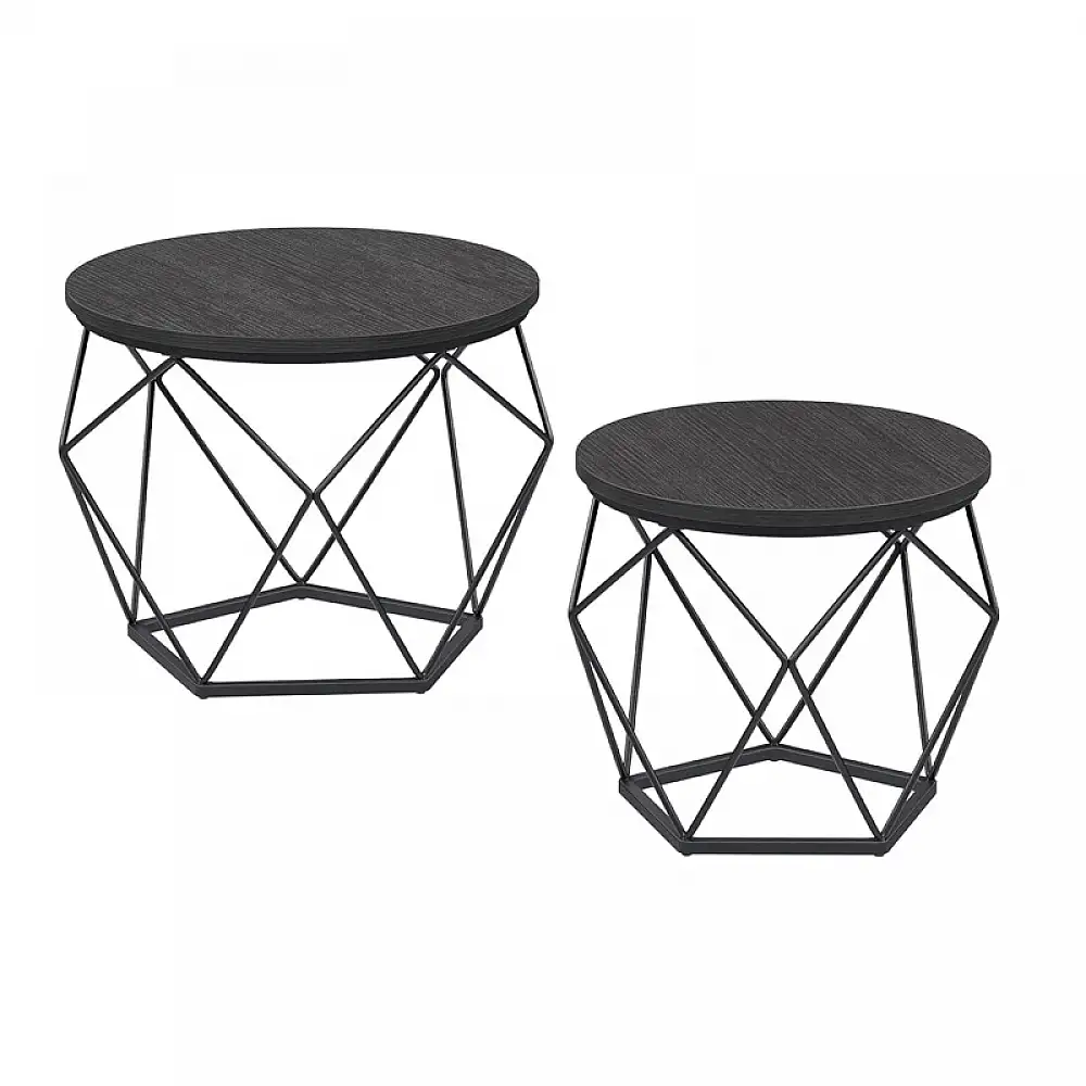 Σετ Μεταλλικά Στρογγυλά Τραπέζια Σαλονιού 50 x 40 cm 2 τμχ Χρώματος Μαύρο VASAGLE LET040B22
