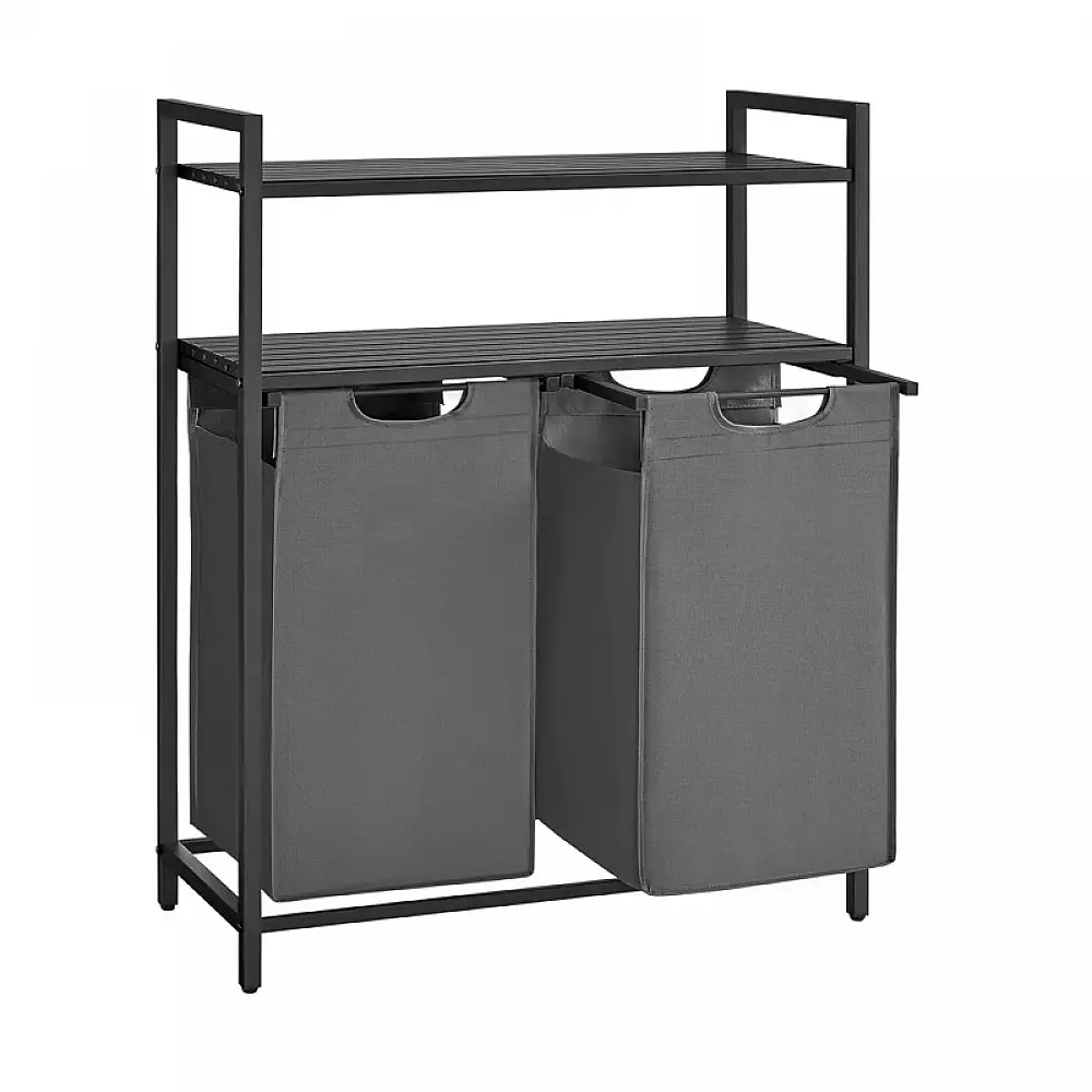 Μεταλλικό Καλάθι Απλύτων με 2 Χώρους και 2 Ράφια 73 x 33 x 92 cm Χρώματος Γκρι VASAGLE BLH211G01