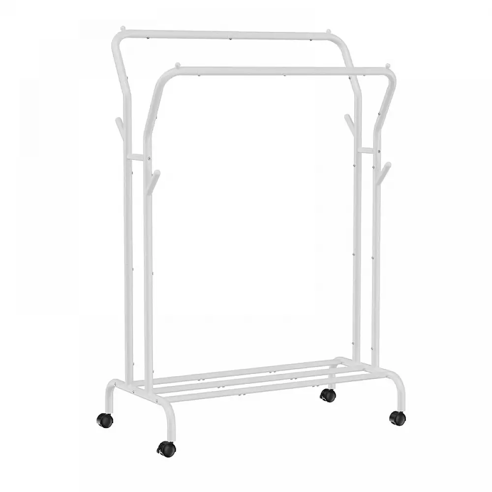 Μεταλλική Διπλή Τροχήλατη Κρεμάστρα Ρούχων Δαπέδου Βαρέως Τύπου 103.5 x 52.5 x 155 cm Χρώματος Λευκό Songmics HSR107W01