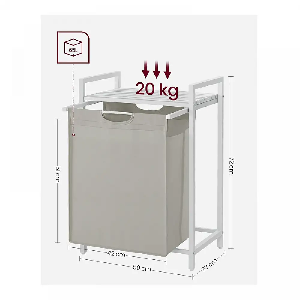 Μεταλλικό Καλάθι Απλύτων με 1 Ράφι 50 x 33 x 72 cm Χρώματος Λευκό VASAGLE BLH101W01