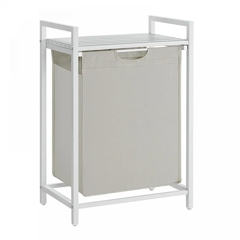 Μεταλλικό Καλάθι Απλύτων με 1 Ράφι 50 x 33 x 72 cm Χρώματος Λευκό VASAGLE BLH101W01