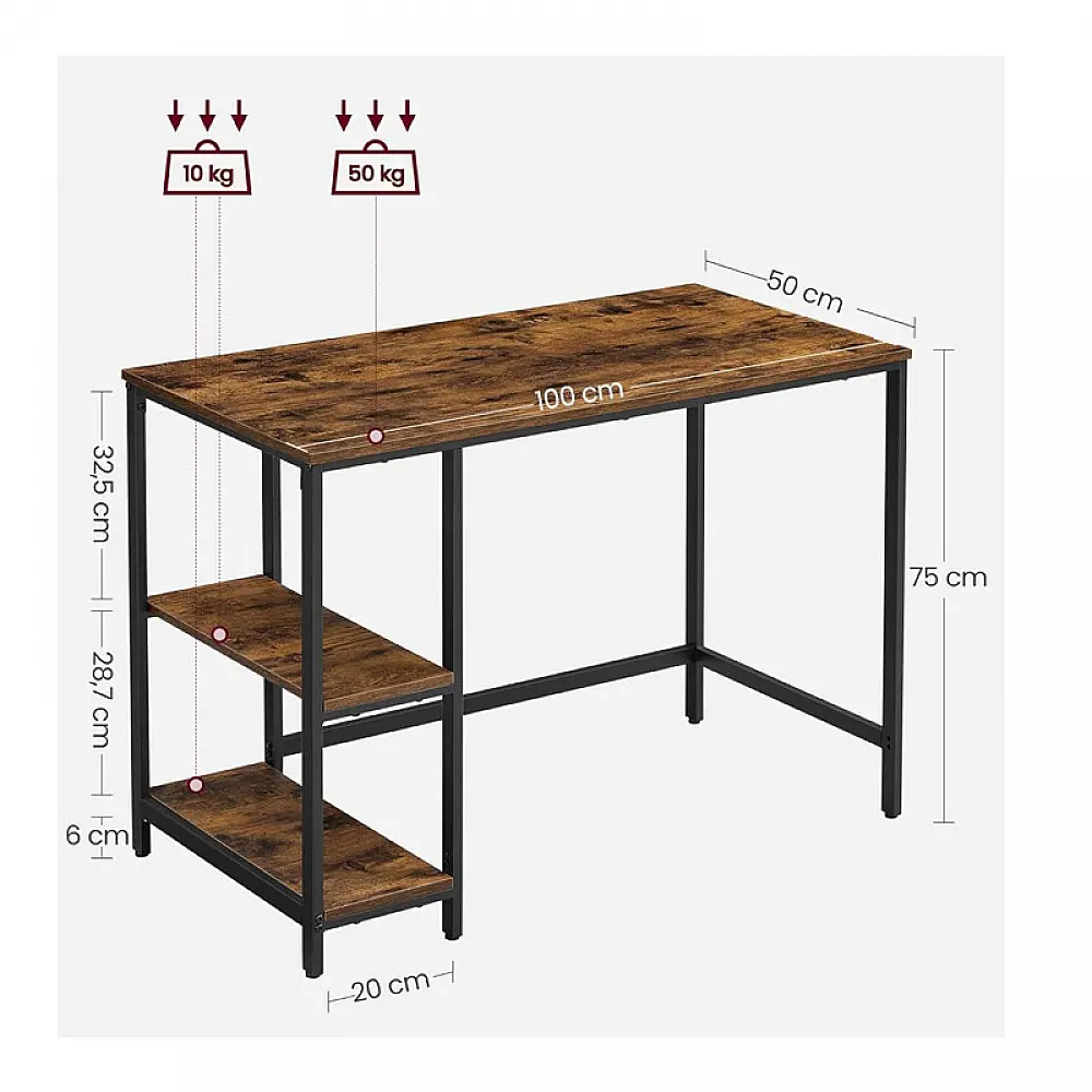 Μεταλλικό Γραφείο με 2 Ράφια 100 x 50 x 75 cm VASAGLE LWD046B01