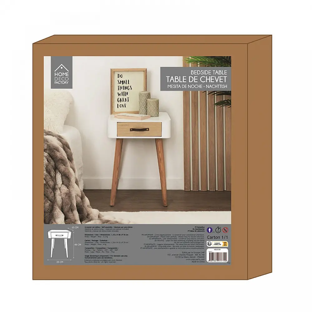 Ξύλινο Κομοδίνο με 1 Συρτάρι 35 x 35 x 48 cm Χρώματος Λευκό Home Deco Factory HD3739