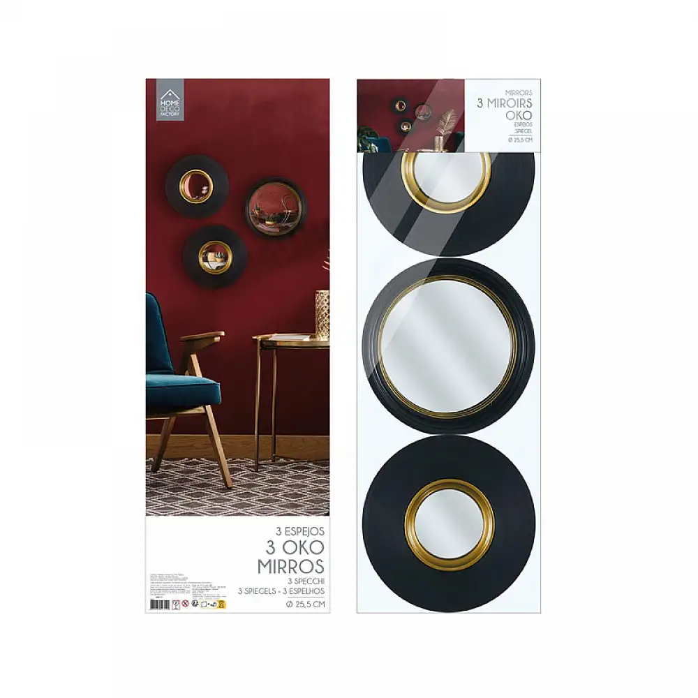 Σετ Κυρτοί Καθρέπτες Τοίχου με Πλαστικό Πλαίσιο 25.5 cm 3 τμχ Home Deco Factory HD0111