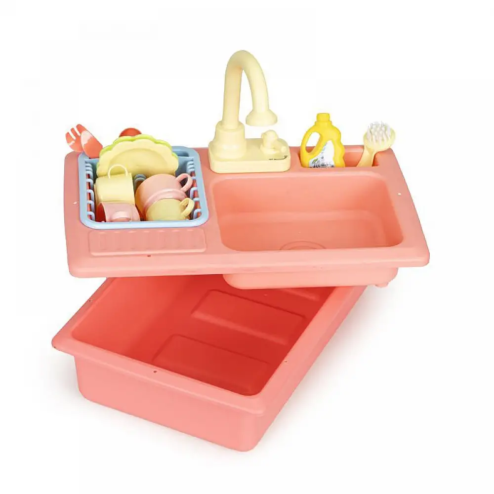 Παιδικός Πλαστικός Νεροχύτης Κουζίνας με Βρύση και Αξεσουάρ Χρώματος Κοραλί Multistore HC485046