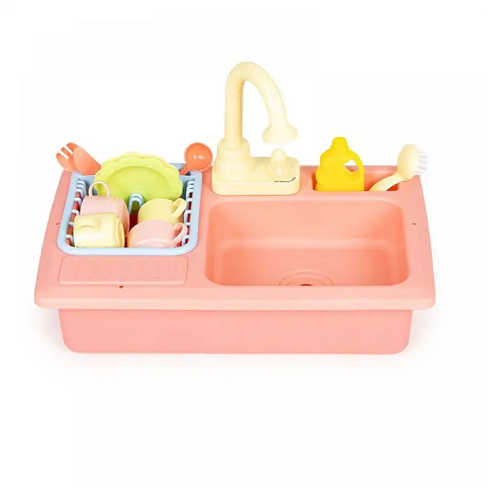 Παιδικός Πλαστικός Νεροχύτης Κουζίνας με Βρύση και Αξεσουάρ Χρώματος Κοραλί Multistore HC485046