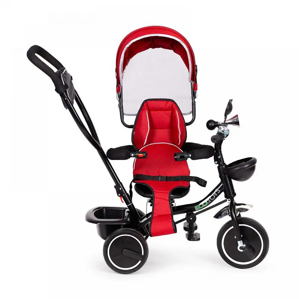 Τρίκυκλο Παιδικό Ποδήλατο - Καρότσι με Περιστρεφόμενο Κάθισμα Χρώματος Κόκκινο Ecotoys JM-066-9-Red