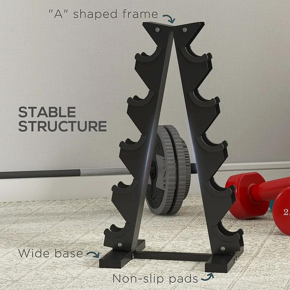 SPORTNOW Ατσάλινο ράφι αλτήρων 5 επιπέδων με πλαστικά ένθετα, 35x33x66 cm, Μαύρο A91-289V00BK