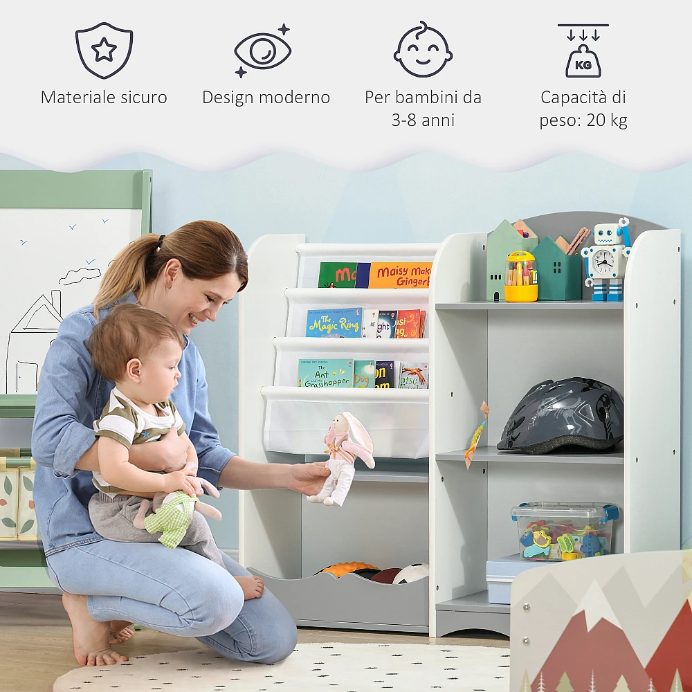 ZONEKIZ Παιδικό Παιχνίδι Ράφι με Ξύλινα Ράφια, 85x26x84cm, Γκρι 311-060V80GY