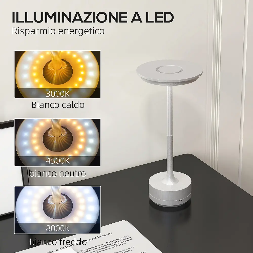 HOMCOM Wireless Lamp Touch LED Light 3 Tones and Rechargeable Battery, Ø13x28,5cm, Ασημί B31-454V00SR HOMCOM Wireless Lamp Touch LED Light 3 Tones and Rechargeable Battery, Ø13x28,5cm, Ασημί B31-454V00SR