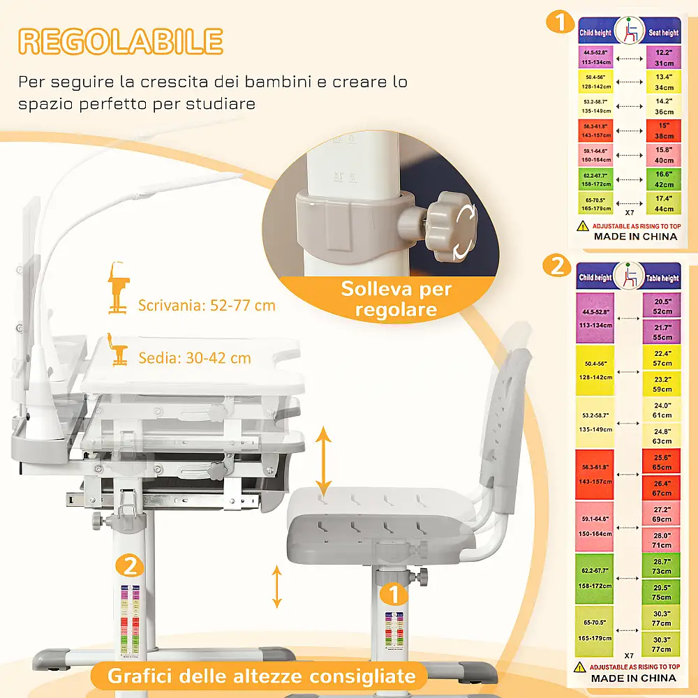 Σχολικό Θρανίο HOMCOM με Καρέκλα για παιδιά 6-12 ετών με ρυθμιζόμενο ύψος και κλίση, γκρι 312-062GY