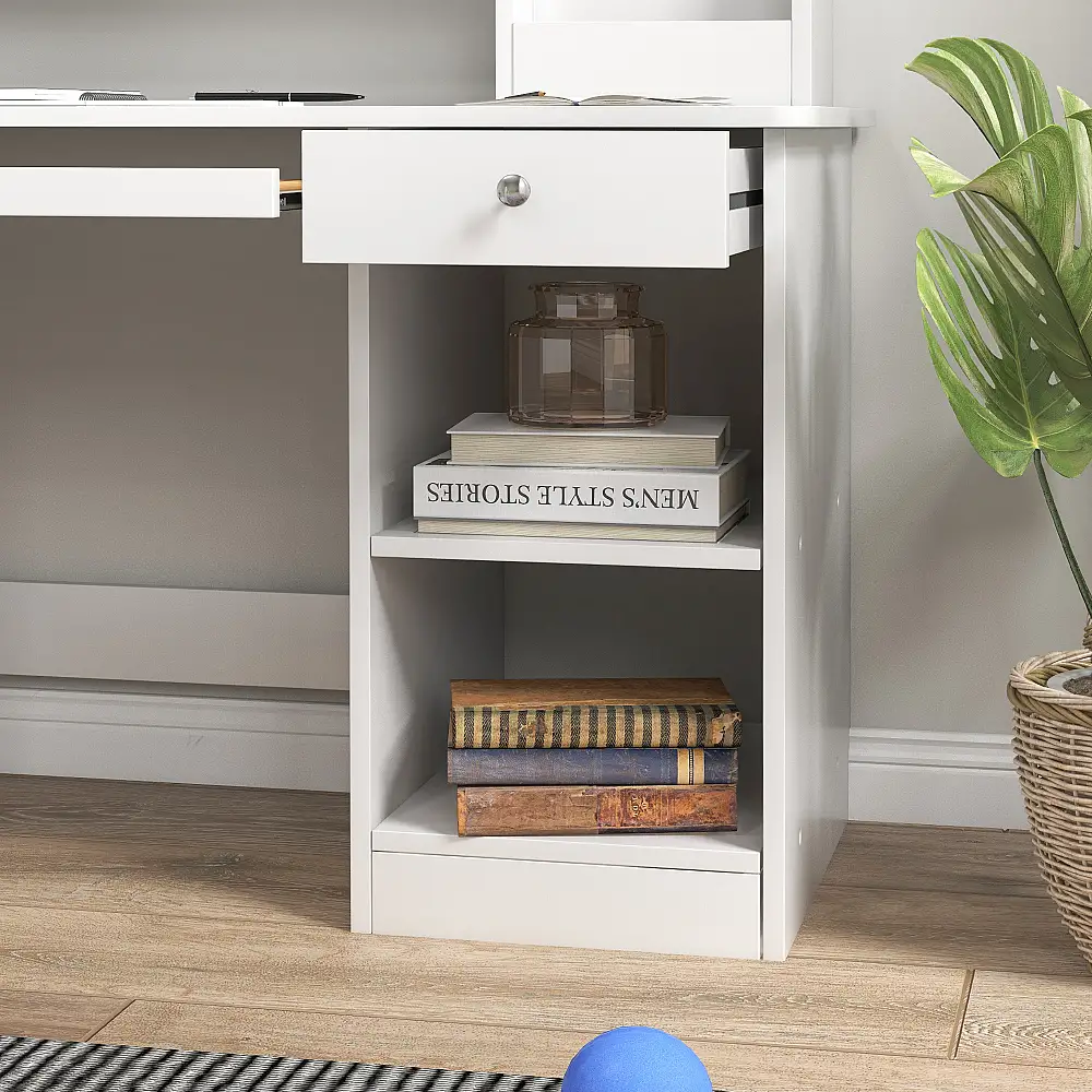 Σχολικό γραφείο και καρέκλα ZONEKIZ για παιδιά 5-8 ετών με ράφι και αφαιρούμενο ράφι από λευκό ξύλο 312-107V80WT