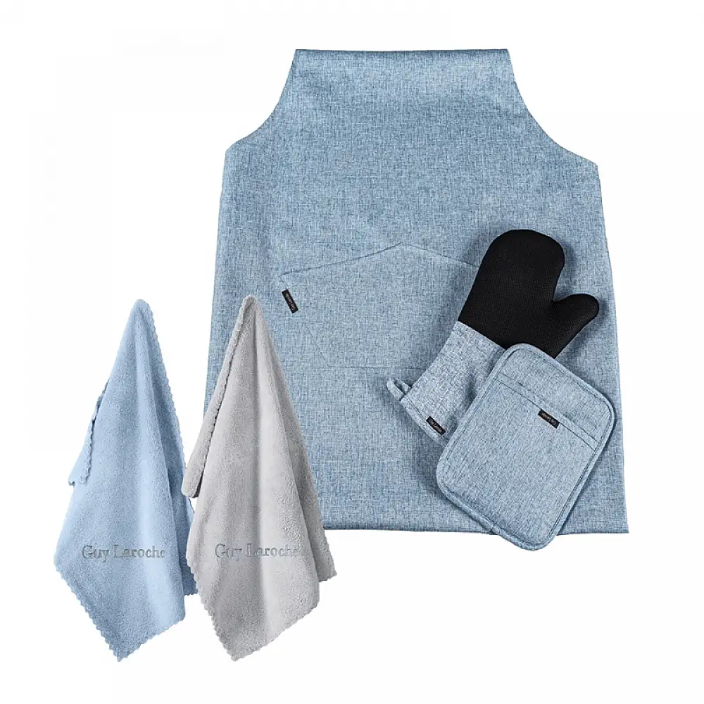 Σετ Κουζίνας με Ποδιά Πιάστρα και Ποτηρόπανα Cook 5 τμχ Μπλέ Guy Laroche 1110008622301