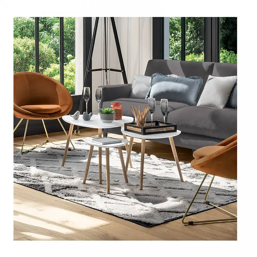 Σετ Βοηθητικά Ξύλινα Οβάλ Τραπεζάκια Σαλονιού 60 x 60 x 45 cm 3 τμχ Χρώματος Λευκό Mileo Atmosphera 157052A