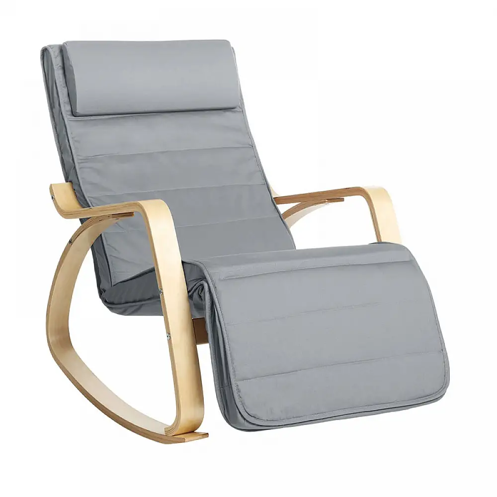 Ξύλινη Κουνιστή Πολυθρόνα με Ρυθμιζόμενο Υποπόδιο 67 x 91 x 115 cm Χρώματος Γκρι Songmics LYY010G01