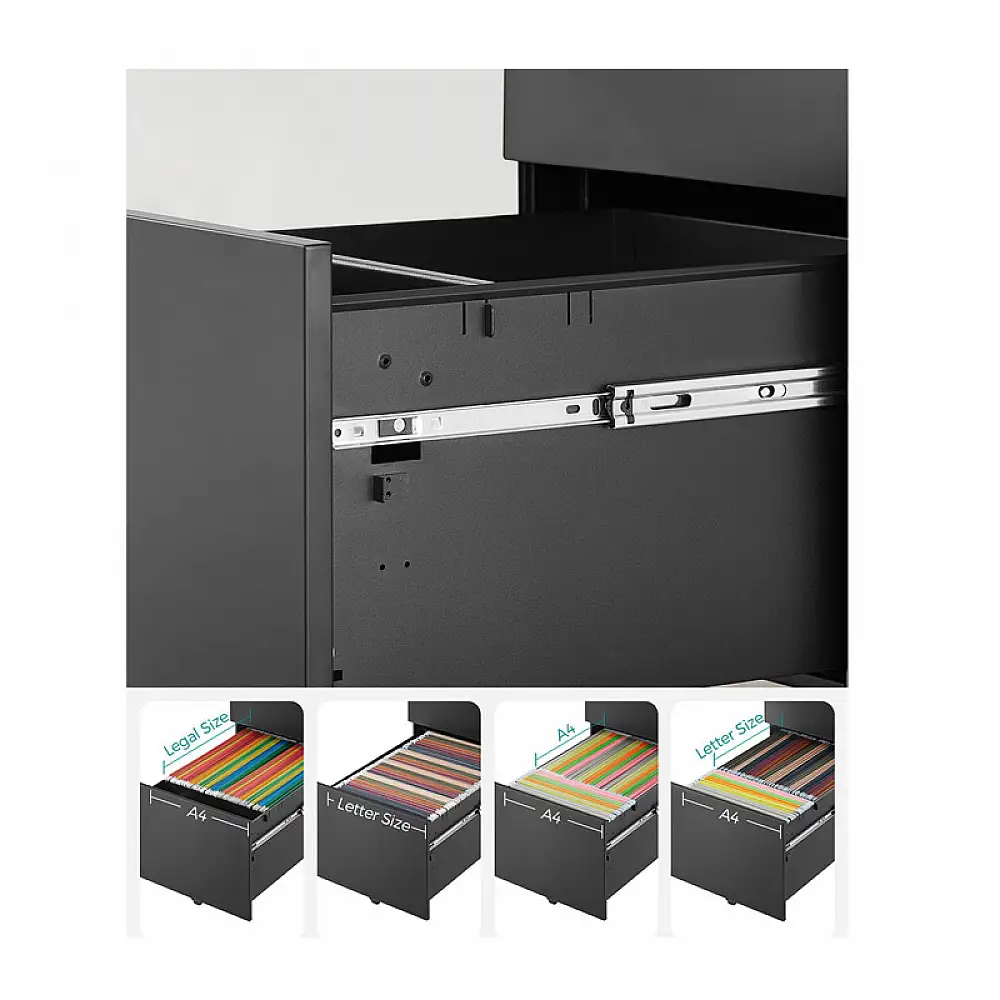 Τροχήλατη Μεταλλική Συρταριέρα Γραφείου με 3 Συρτάρια 52 x 39 x 60 cm Χρώματος Μαύρο Songmics OFC60BK